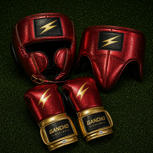 Bloodline Elite Sparring Kit - RED AND BLACK GLOVE- GOLD METALLIC